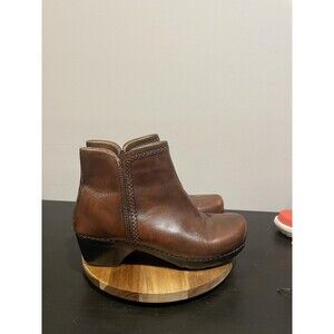 Dansko Scout Ankle Boots Womens 11.5 Brown Braided Leather Wedge Bootie Comfort